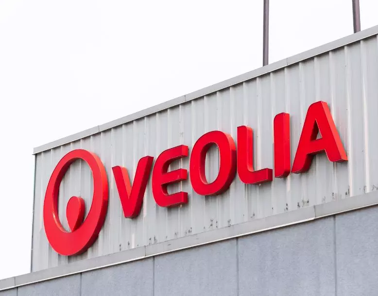 The Veolia logo affixed to the front of a building